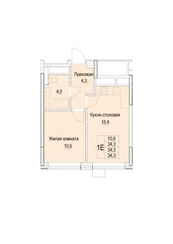 1-к квартира, строящийся дом, 34м2, 21/23 этаж