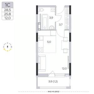 Студия квартира, строящийся дом, 26м2, 4/6 этаж