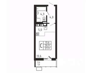 Студия квартира, вторичка, 28м2, 4/9 этаж