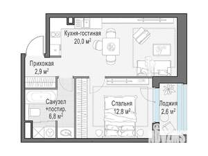 1-к квартира, строящийся дом, 41м2, 18/23 этаж