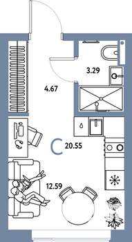 Студия квартира, строящийся дом, 21м2, 13/25 этаж
