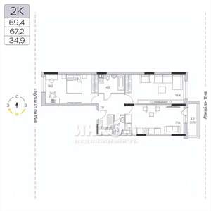 2-к квартира, вторичка, 67м2, 6/9 этаж