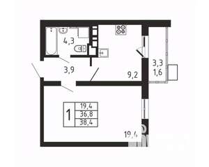 1-к квартира, вторичка, 38м2, 5/9 этаж