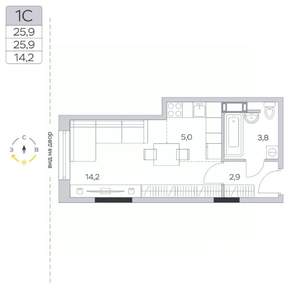 Студия квартира, строящийся дом, 26м2, 5/9 этаж