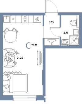 Студия квартира, строящийся дом, 28м2, 4/25 этаж