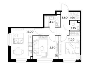 2-к квартира, строящийся дом, 54м2, 11/23 этаж