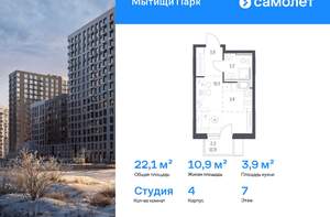 Студия квартира, вторичка, 22м2, 7/17 этаж