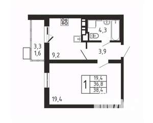 1-к квартира, вторичка, 38м2, 3/9 этаж
