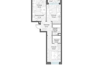 2-к квартира, строящийся дом, 60м2, 16/23 этаж