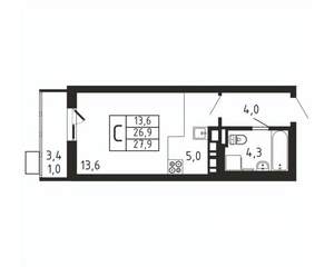 Студия квартира, вторичка, 28м2, 4/9 этаж