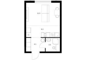 Студия квартира, вторичка, 25м2, 12/24 этаж