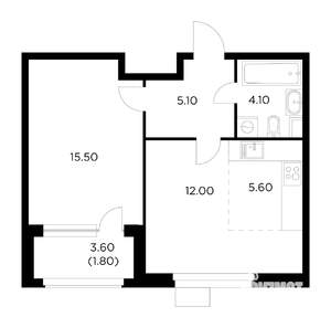 1-к квартира, строящийся дом, 44м2, 12/17 этаж