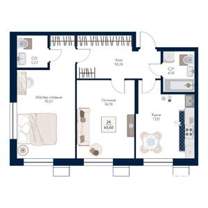2-к квартира, строящийся дом, 65м2, 12/21 этаж