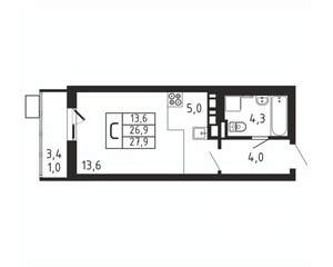 Студия квартира, вторичка, 28м2, 5/9 этаж