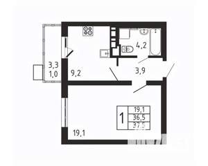 1-к квартира, вторичка, 38м2, 5/9 этаж