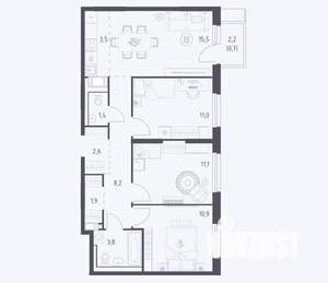 3-к квартира, сданный дом, 70м2, 5/17 этаж