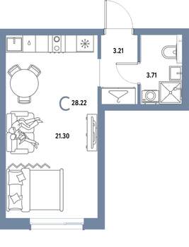 Студия квартира, строящийся дом, 28м2, 15/25 этаж