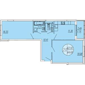 2-к квартира, вторичка, 65м2, 1/4 этаж