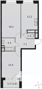 2-к квартира, вторичка, 58м2, 8/12 этаж