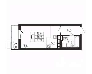 Студия квартира, вторичка, 28м2, 4/9 этаж