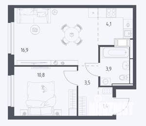 1-к квартира, сданный дом, 40м2, 3/17 этаж
