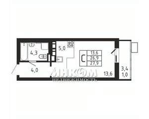 Студия квартира, вторичка, 28м2, 9/9 этаж