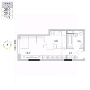 Студия квартира, строящийся дом, 26м2, 8/9 этаж