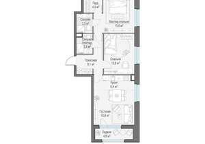 2-к квартира, строящийся дом, 73м2, 9/20 этаж