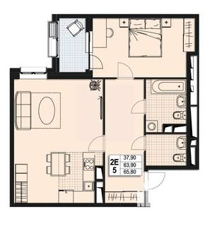 2-к квартира, строящийся дом, 64м2, 5/10 этаж