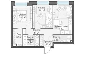 2-к квартира, строящийся дом, 54м2, 11/23 этаж
