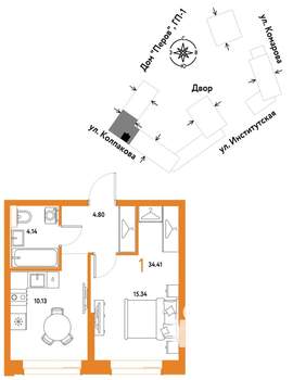 1-к квартира, вторичка, 34м2, 2/25 этаж