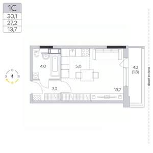 Студия квартира, строящийся дом, 27м2, 9/9 этаж