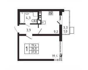 1-к квартира, вторичка, 38м2, 2/9 этаж