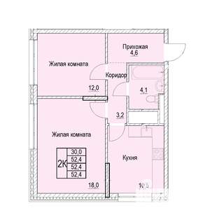 2-к квартира, строящийся дом, 52м2, 3/22 этаж
