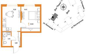 1-к квартира, вторичка, 35м2, 7/6 этаж