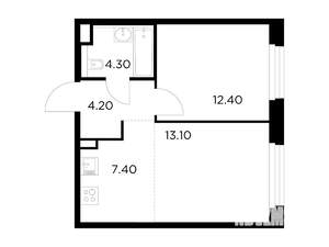 2-к квартира, строящийся дом, 41м2, 23/23 этаж
