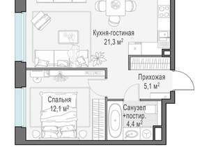 1-к квартира, строящийся дом, 43м2, 14/23 этаж