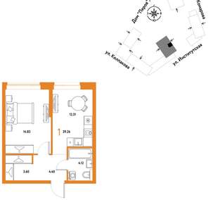 1-к квартира, вторичка, 39м2, 14/6 этаж