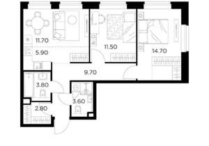 3-к квартира, строящийся дом, 64м2, 16/23 этаж