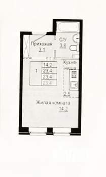 1-к квартира, вторичка, 23м2, 1/7 этаж