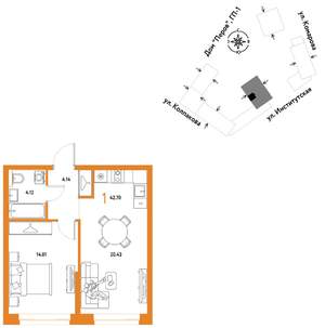 1-к квартира, вторичка, 43м2, 9/25 этаж