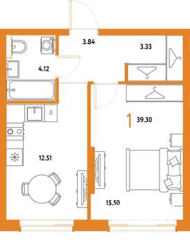 1-к квартира, строящийся дом, 39м2, 8/25 этаж