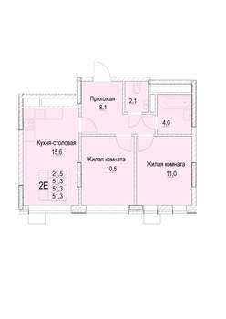 2-к квартира, строящийся дом, 51м2, 17/23 этаж