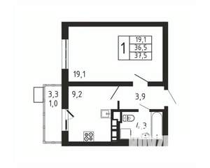 1-к квартира, вторичка, 38м2, 2/9 этаж