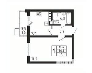 1-к квартира, вторичка, 38м2, 5/9 этаж