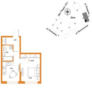 1-к квартира, вторичка, 35м2, 16/25 этаж