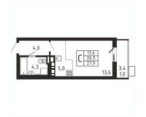 Студия квартира, вторичка, 28м2, 2/9 этаж