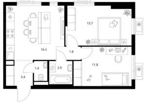 2-к квартира, вторичка, 52м2, 12/25 этаж