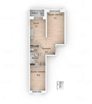 2-к квартира, вторичка, 52м2, 2/6 этаж