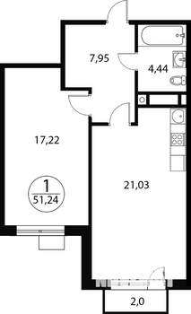 1-к квартира, вторичка, 51м2, 3/4 этаж